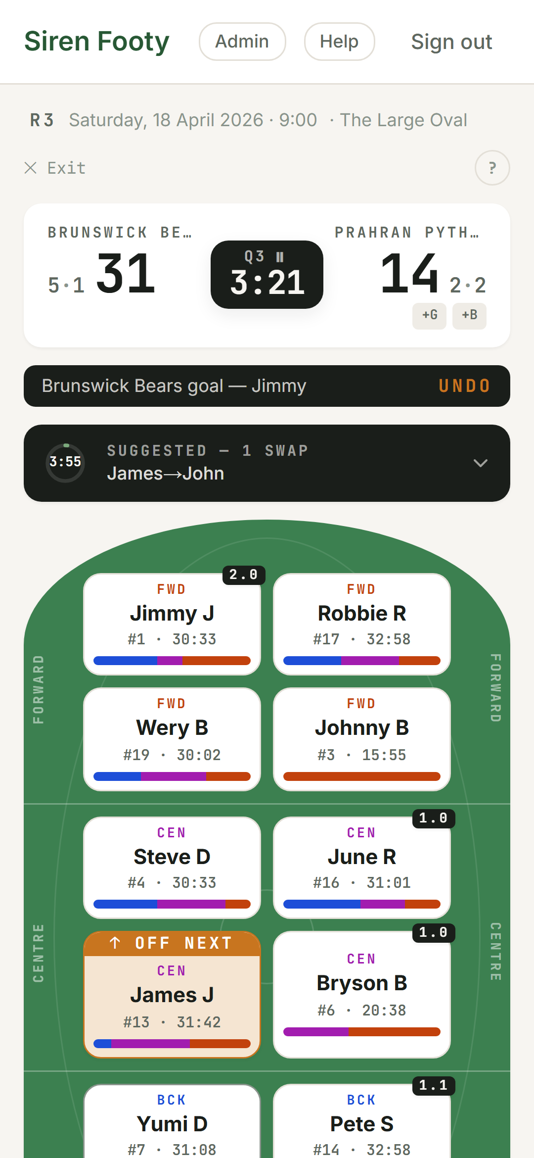 Score tracking with celebration chip visible